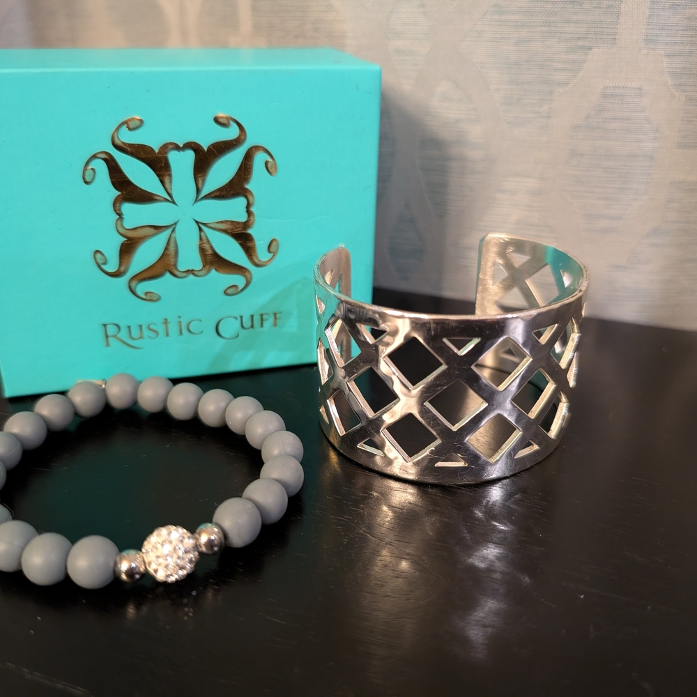 Rustic Cuff Silver And Gray Bracelet Set - image 2